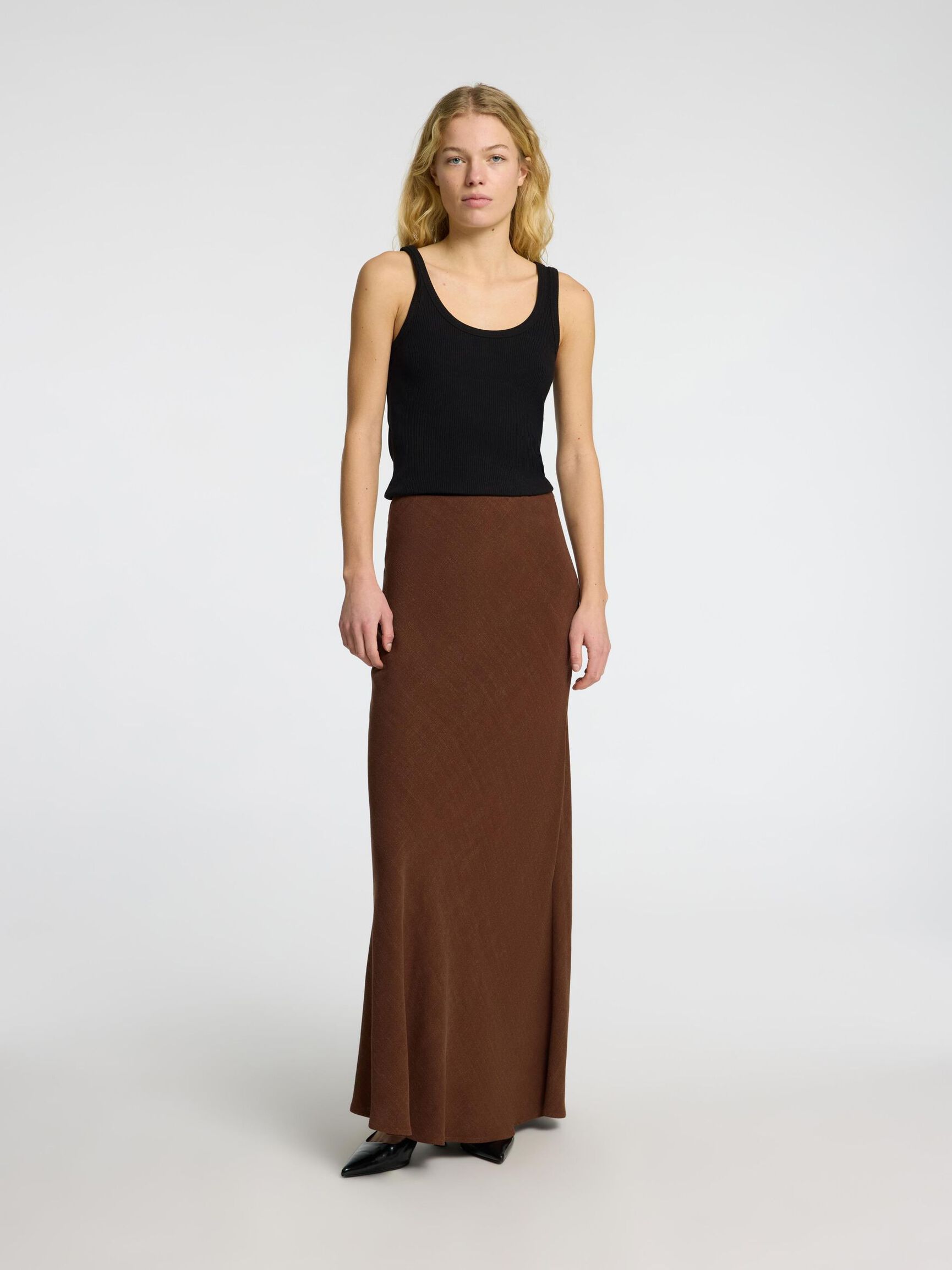 RIBBED COTTON TANK TOP, Black, highres