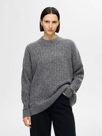 LOOSE FIT WOOL BLEND JUMPER, Medium Grey Melange, highres