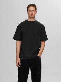 RELAXED FIT WAFFLED  T-SHIRT, Black, highres