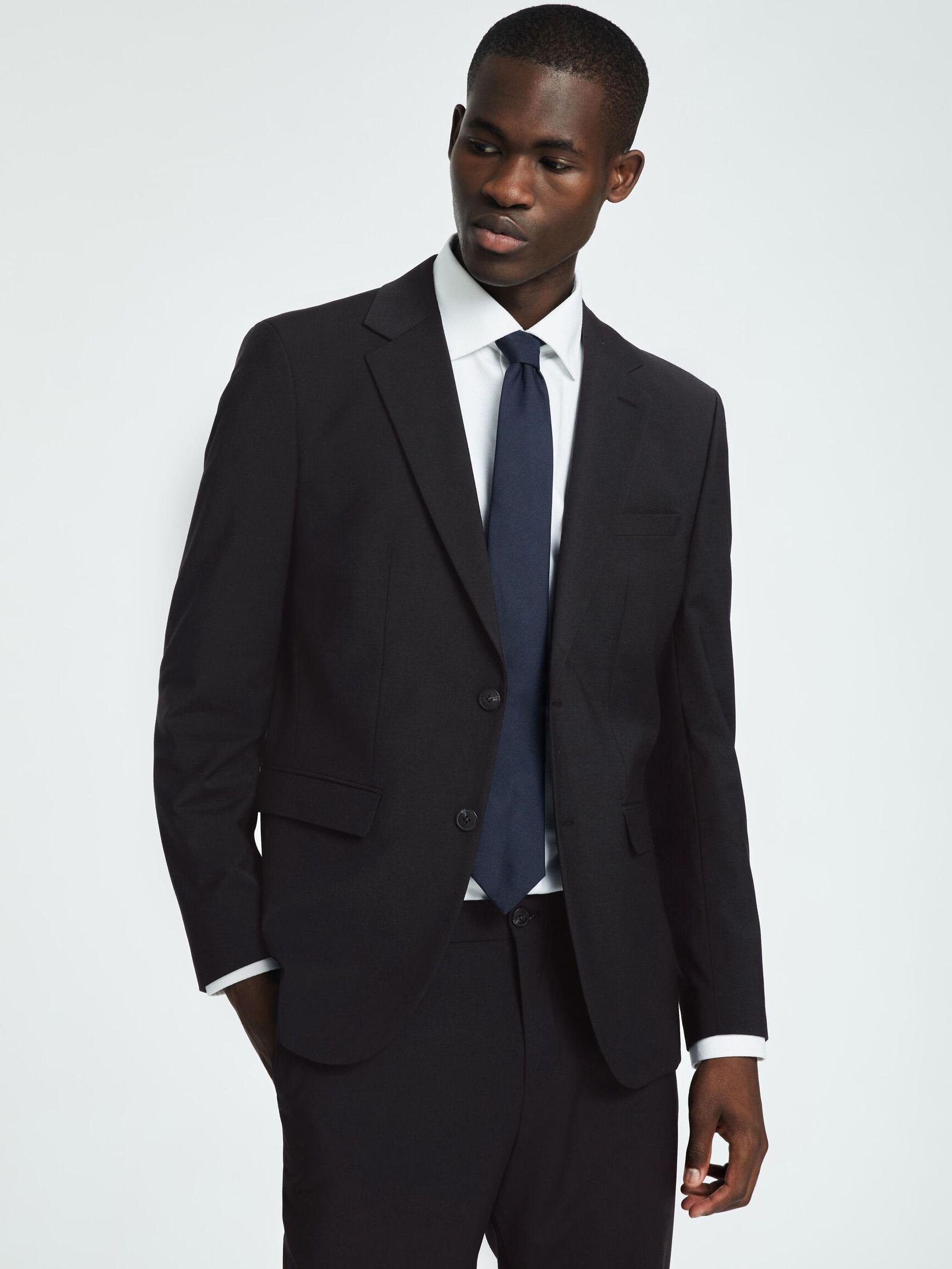 SLIM FIT WOOL BLEND BLAZER, Black, highres