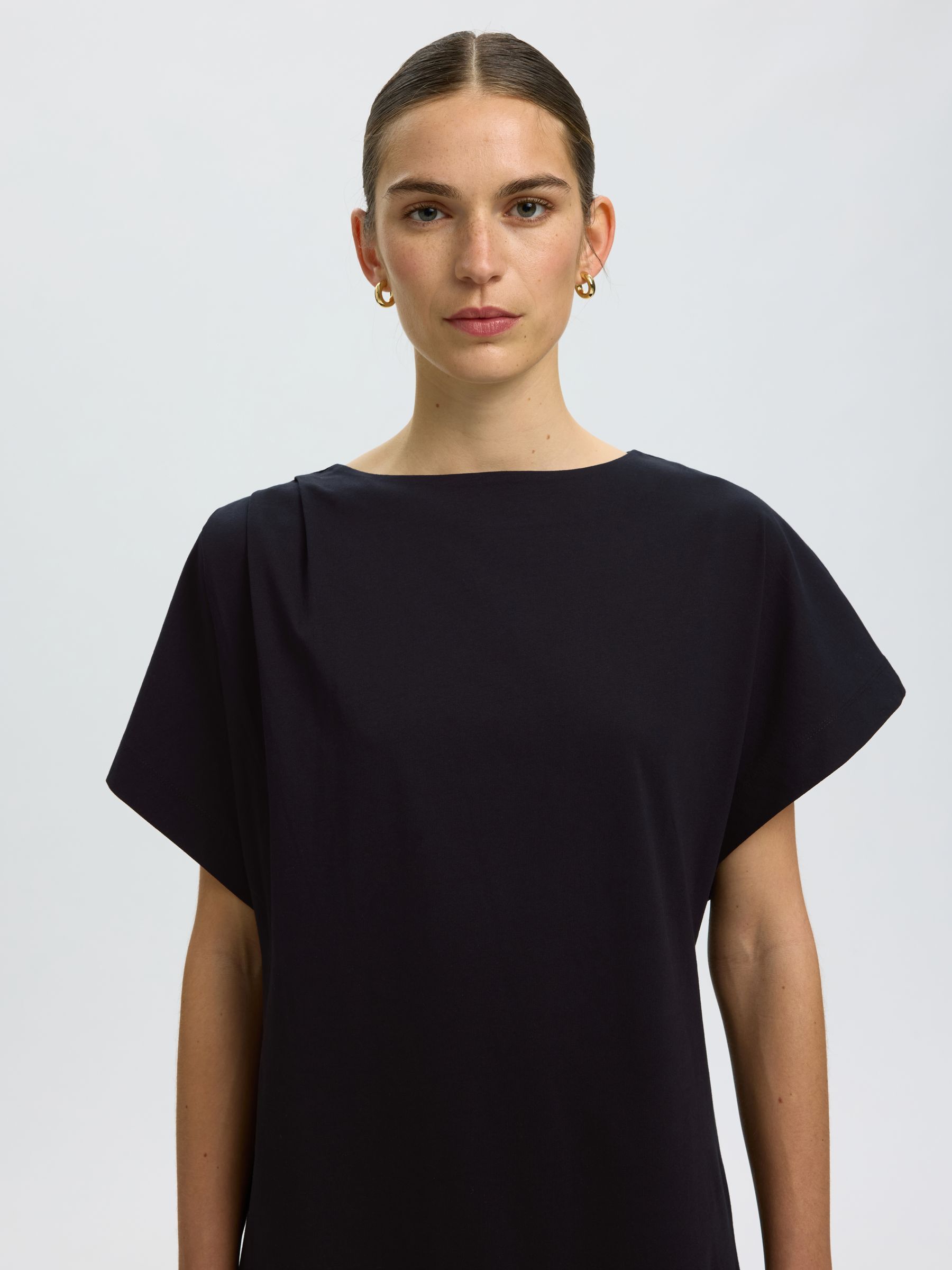 COTTON SHORT SLEEVED MINI DRESS, Black, highres