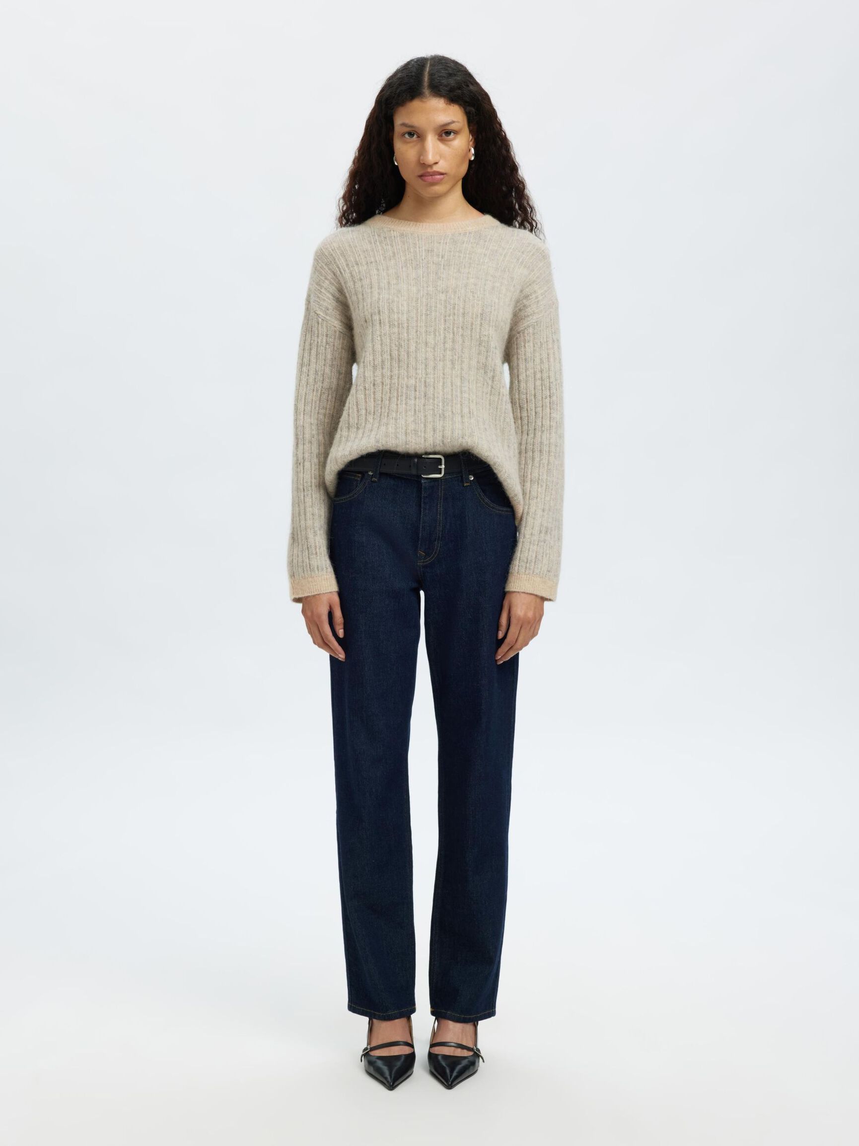 WOOL BLEND KNITTED JUMPER, Birch, highres
