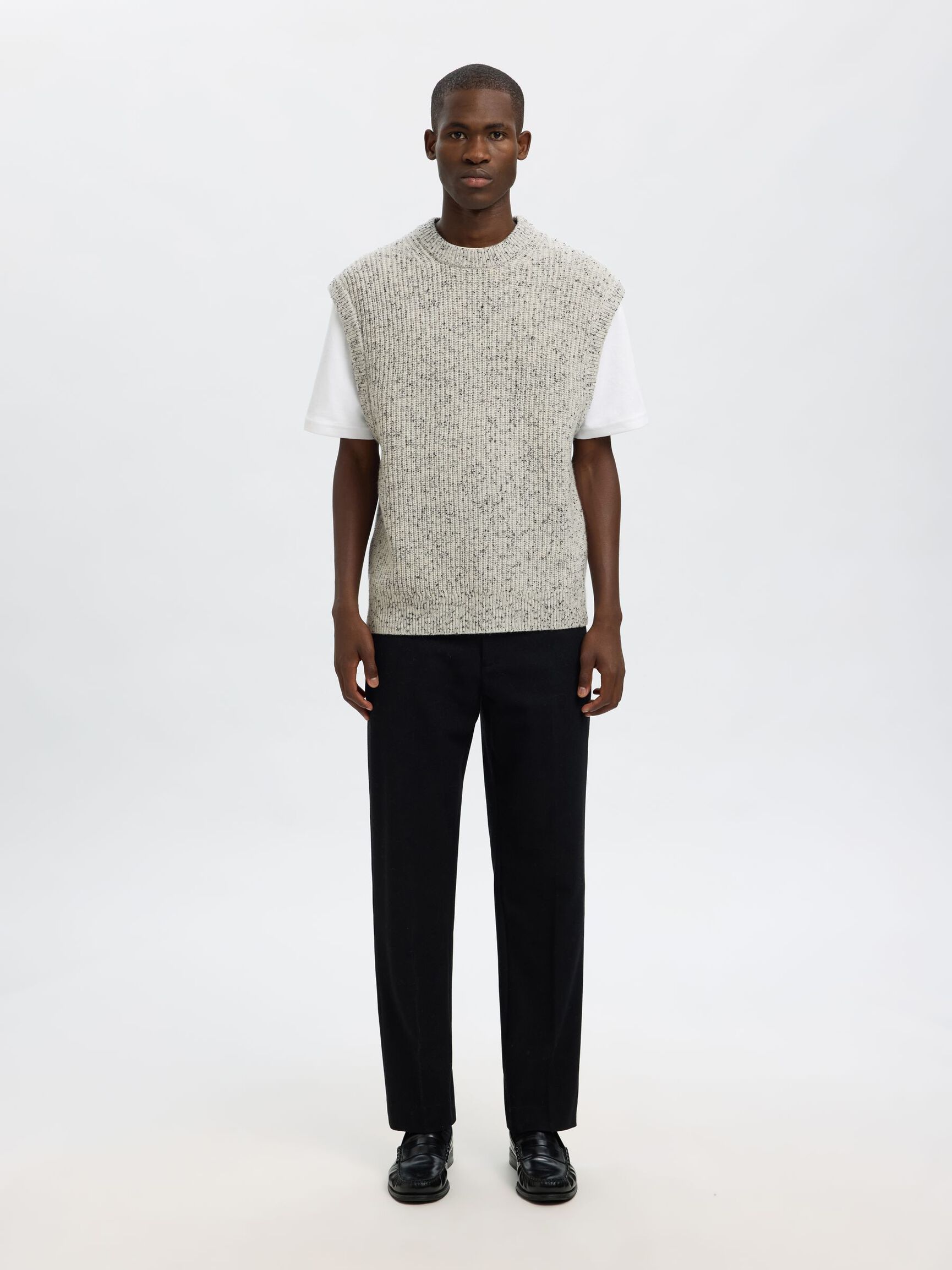 WOOL BLEND KNITTED VEST, Moonstruck, highres