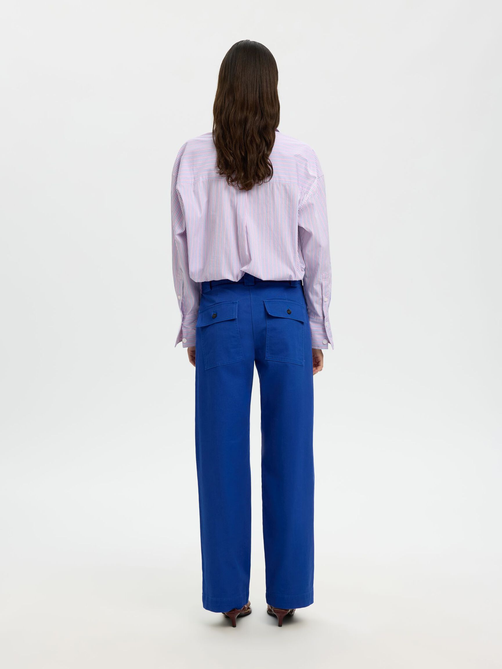 MID WAIST WIDE-LEG TROUSERS, Mazarine Blue, highres