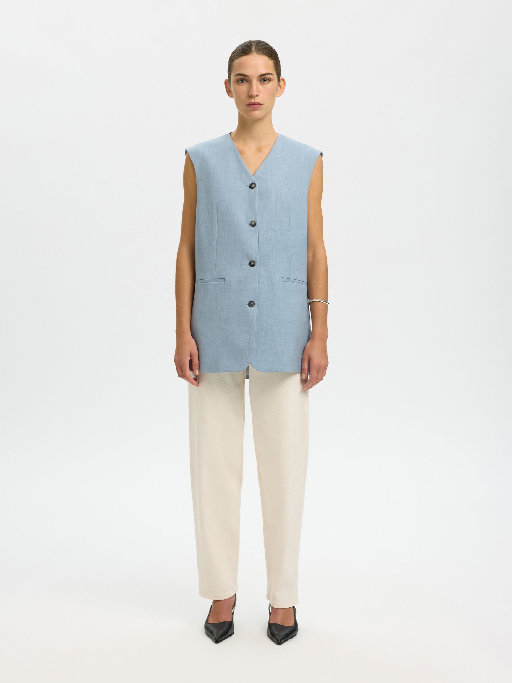 BOXY FIT WAISTCOAT, Dusty Blue, highres