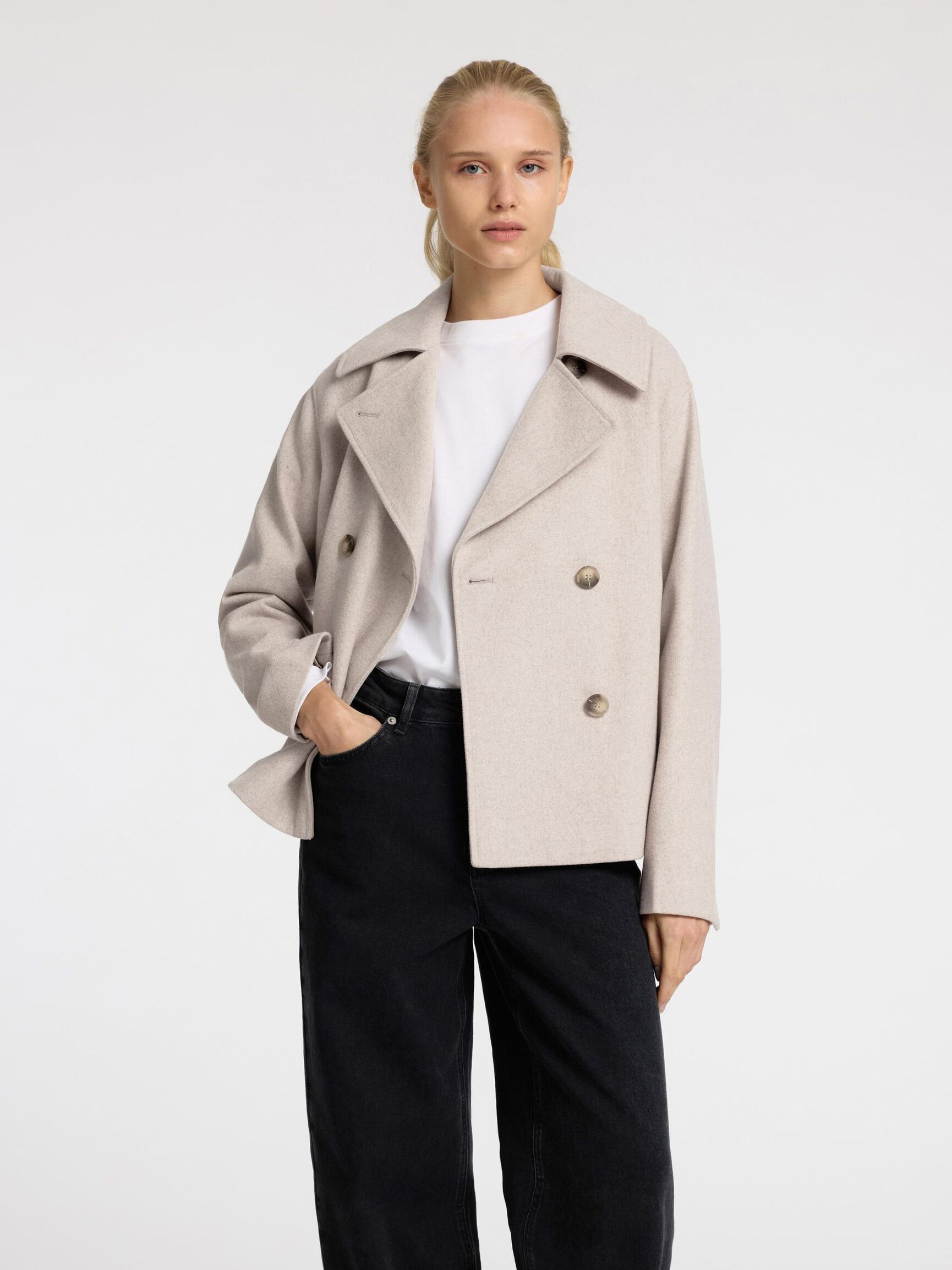 DOUBLE BREASTED SHORT JACKET, Sandshell, highres