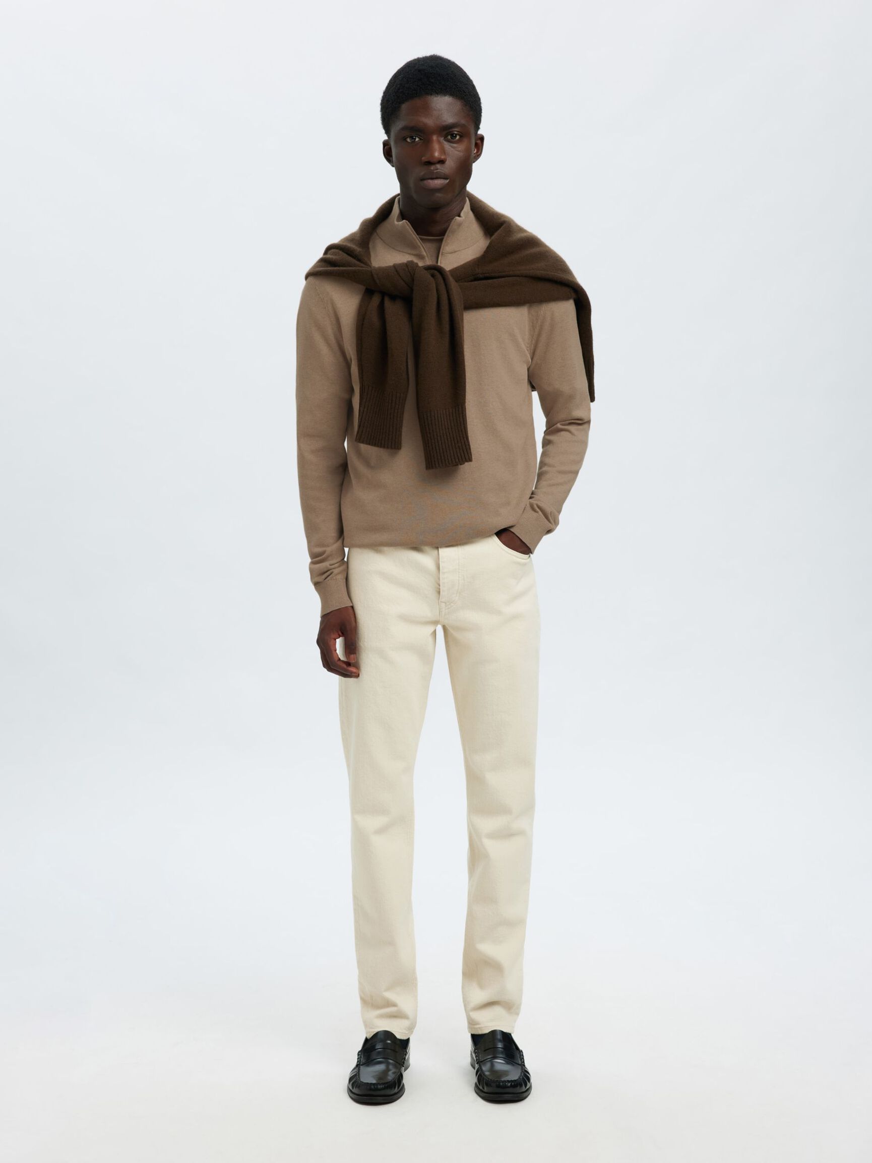 HALF-ZIP KNITTED JUMPER, Savannah Tan, highres