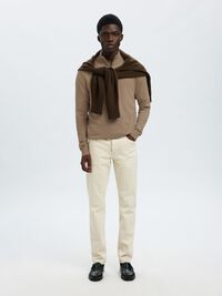 HALF-ZIP KNITTED JUMPER, Savannah Tan, highres