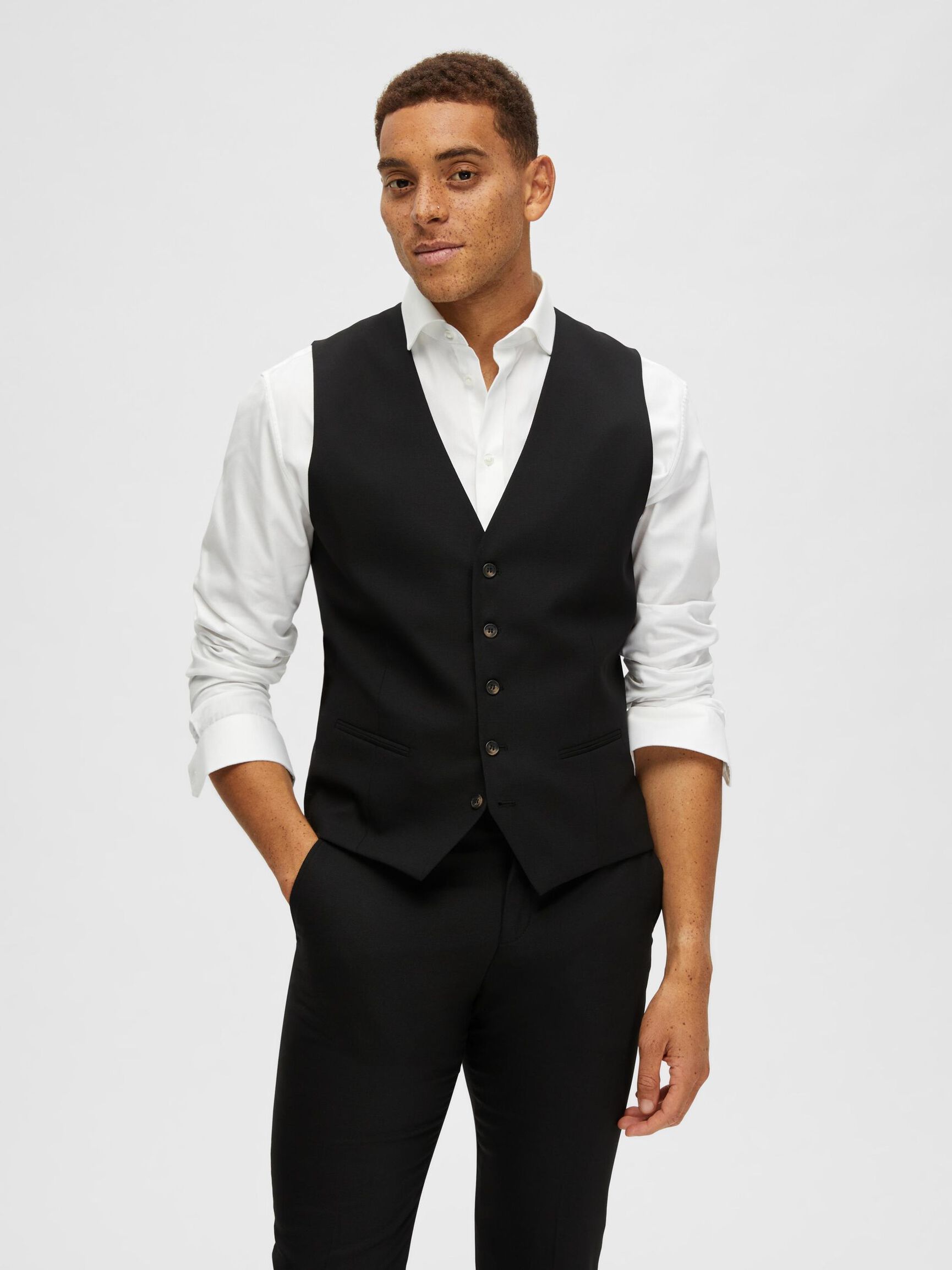 KLASSISK ULDBLANDING VEST, Black, highres