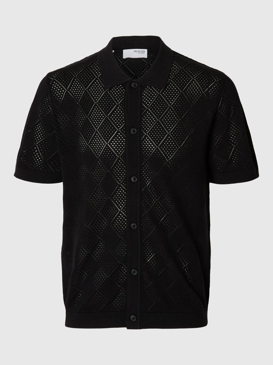 Selected KORTE MOUWEN GEBREIDE POLO, Black, highres - 16097564_Black_001.jpg