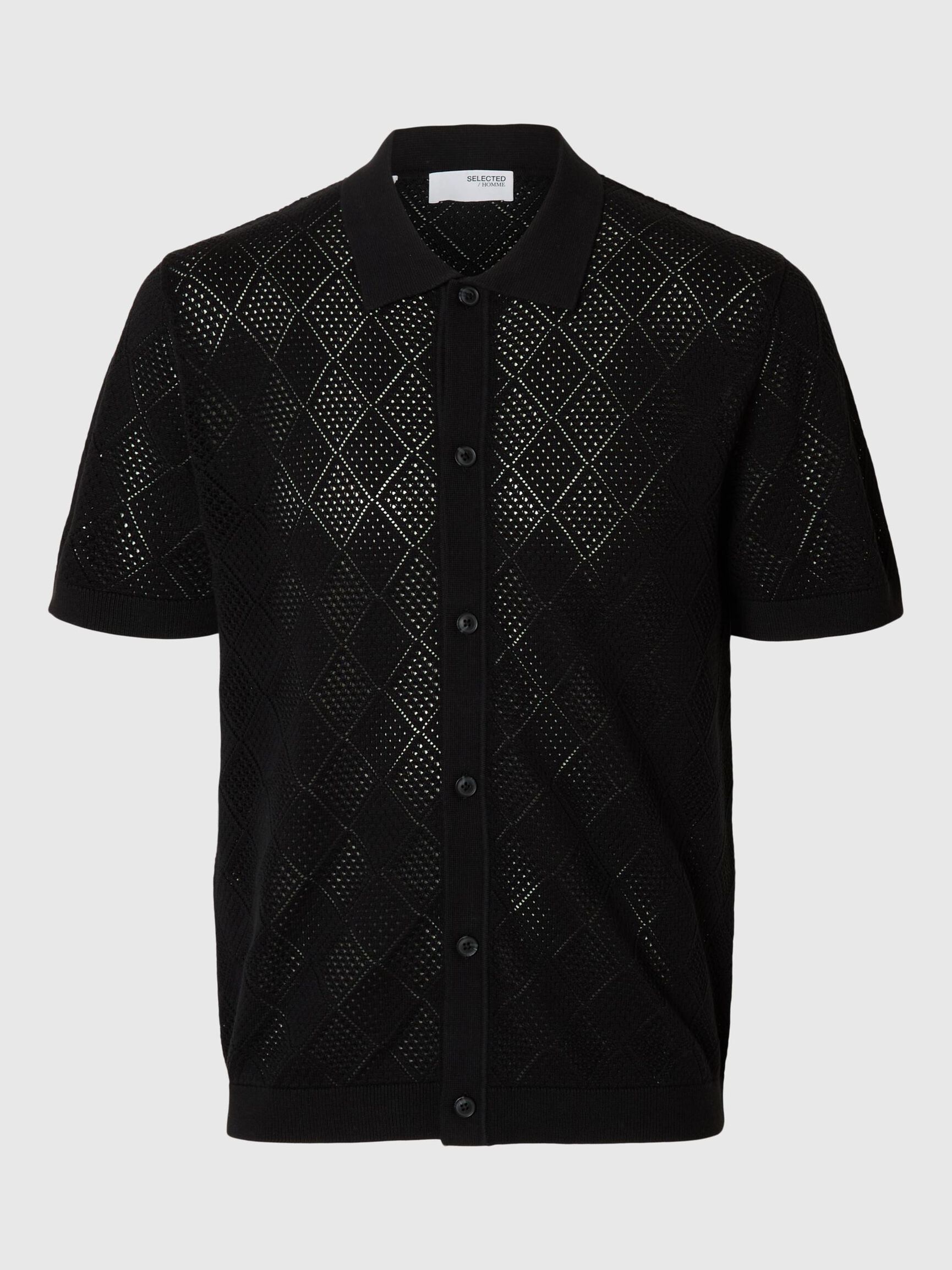KURZARM POLOHEMD AUS STRICK, Black, highres