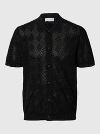KURZARM POLOHEMD AUS STRICK, Black, highres