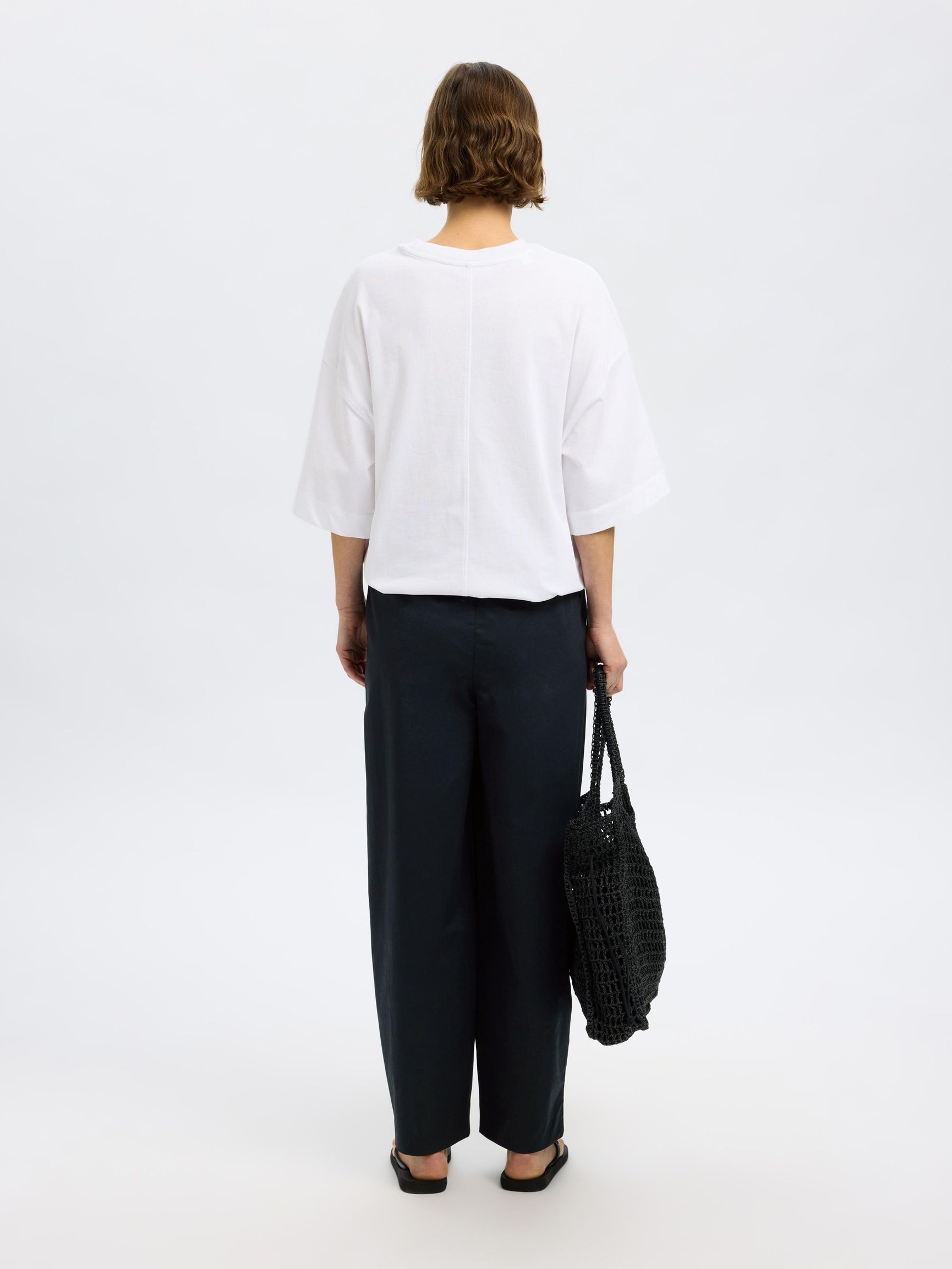 COTON PANTALONS BARREL, Black, highres