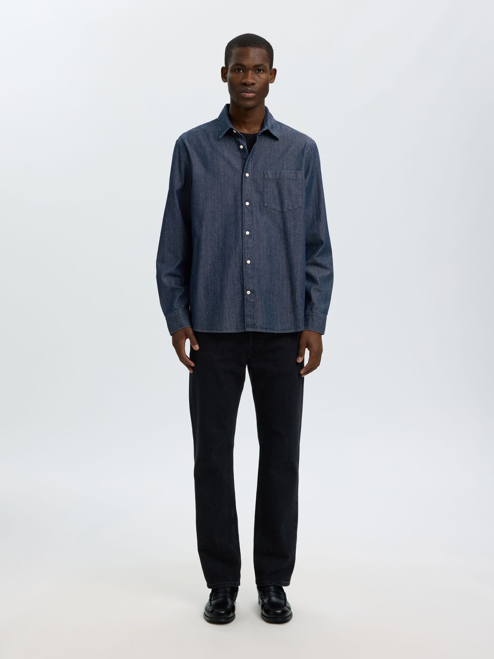 REGULAR FIT  DENIM SHIRT, Dark Blue Denim, highres