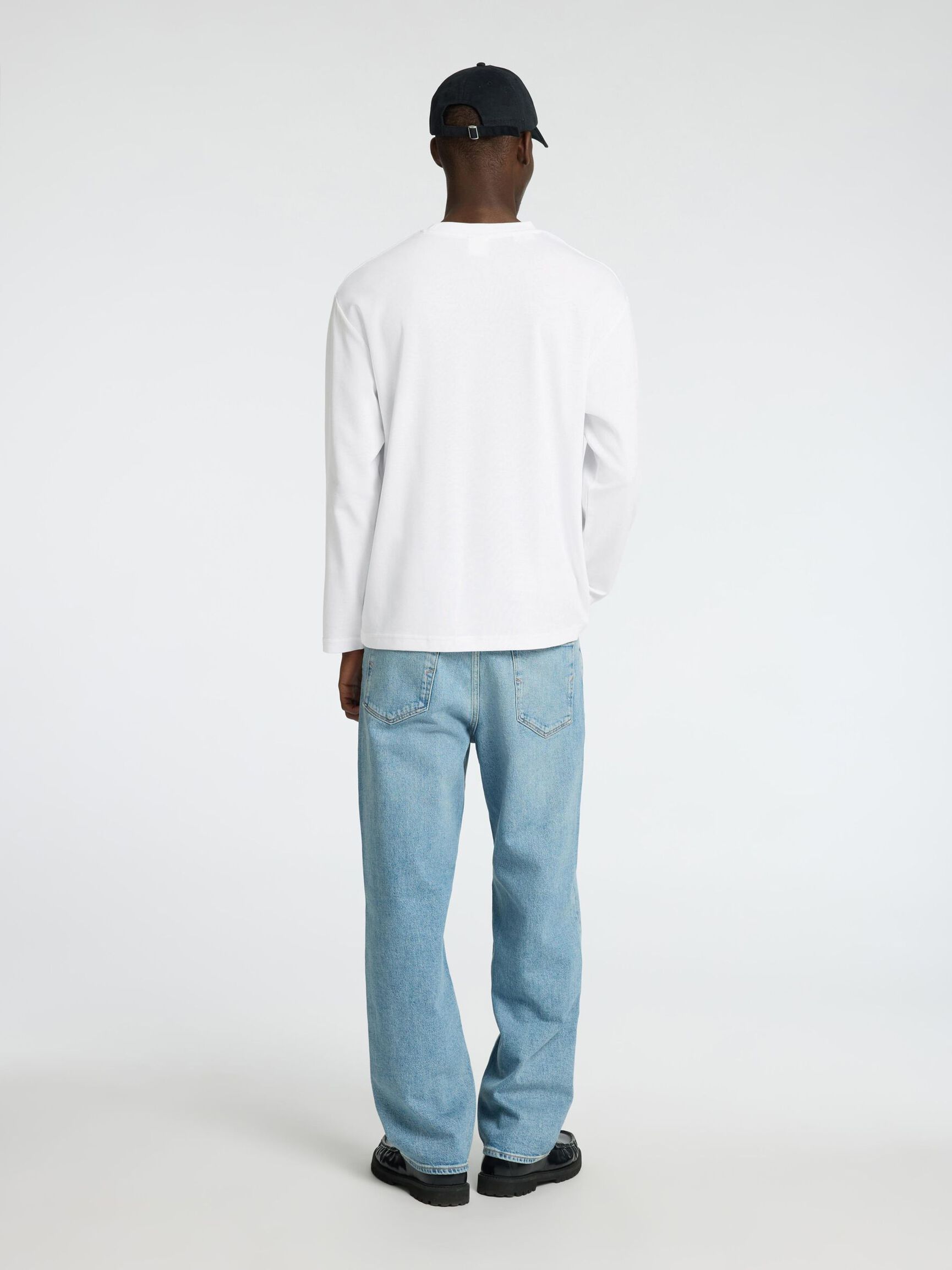 LOOSE FIT T-SHIRT MET LANGE MOUWEN, Bright White, highres