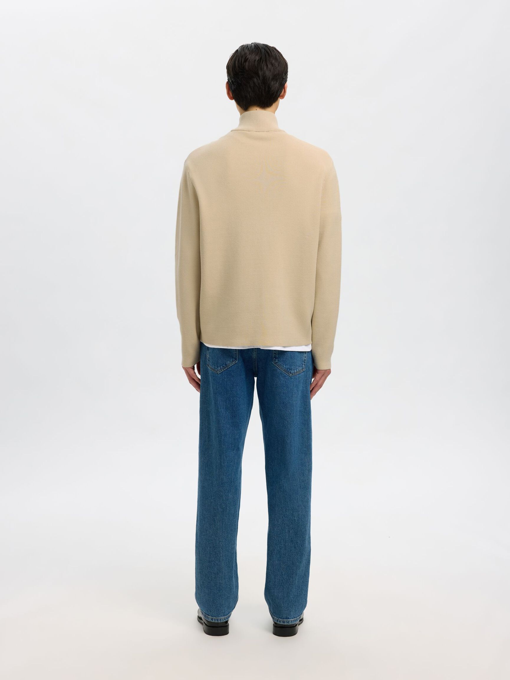 RELAXED FIT STRICKJACKE, Oatmeal, highres