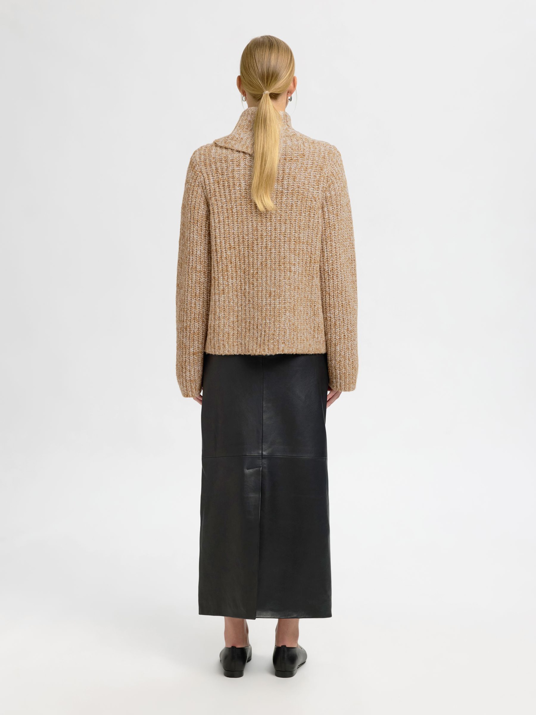 WOOL BLEND CHUNKY KNITTED JUMPER, Golden Brown, highres