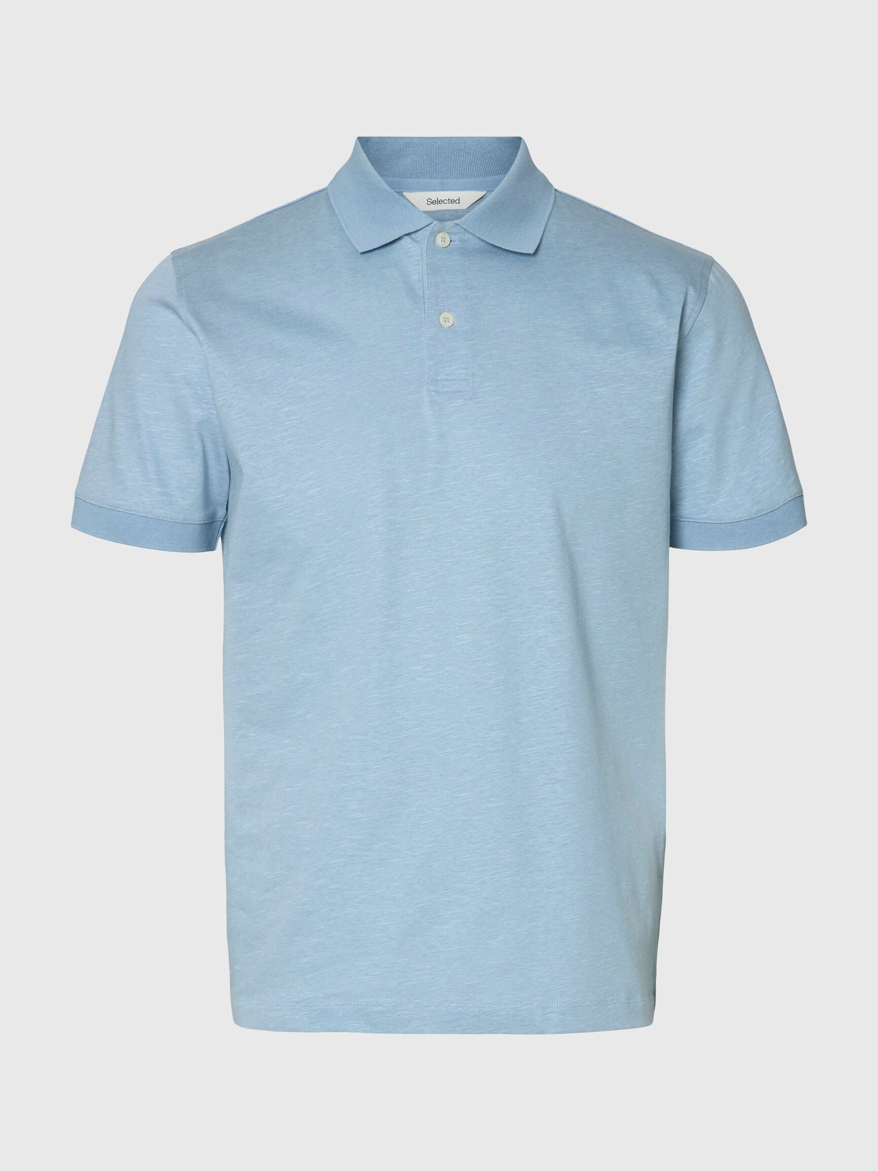 LINEN BLEND POLO SHIRT, Dusty Blue, highres