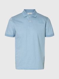 LINEN BLEND POLO SHIRT, Dusty Blue, highres