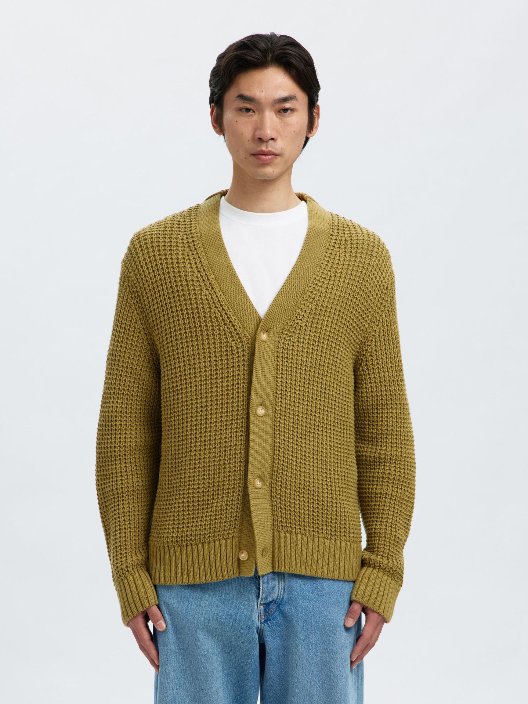 RELAXED FIT COTTON CARDIGAN, Dried Herb, highres