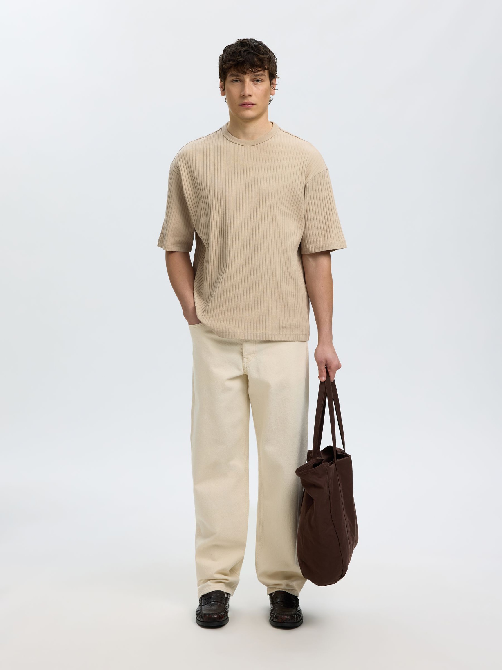 GERIPPTES RELAXED FIT T-SHIRT, Pure Cashmere, highres