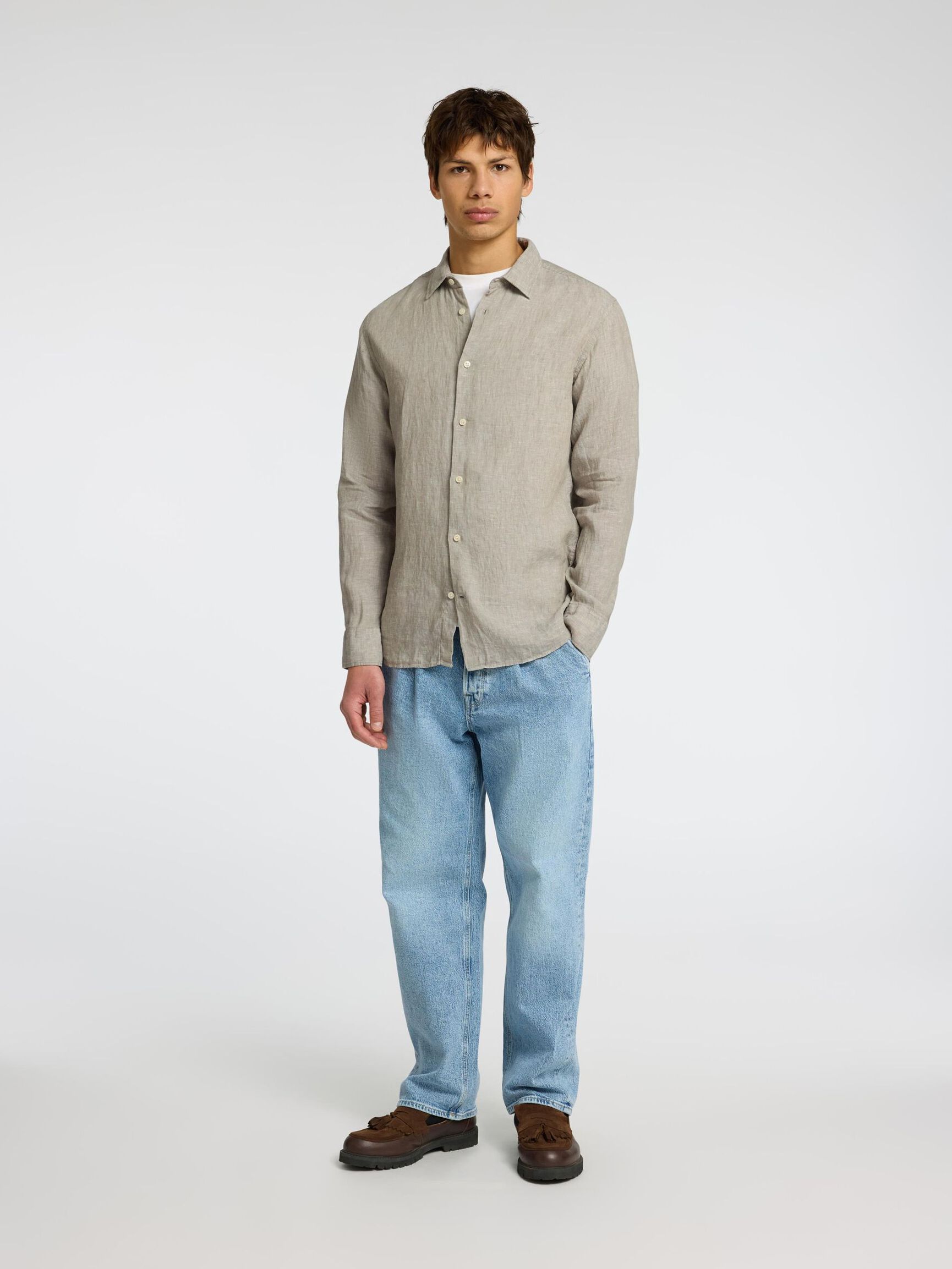 100% LINEN SHIRT, Vetiver, highres