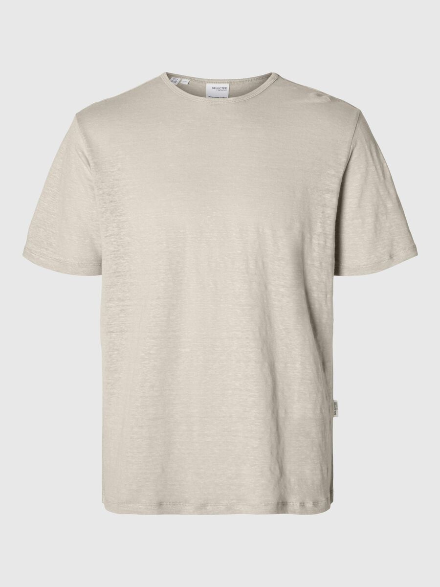 Selected LEINEN T-SHIRT, Oatmeal, highres - 16089504_Oatmeal_001.jpg
