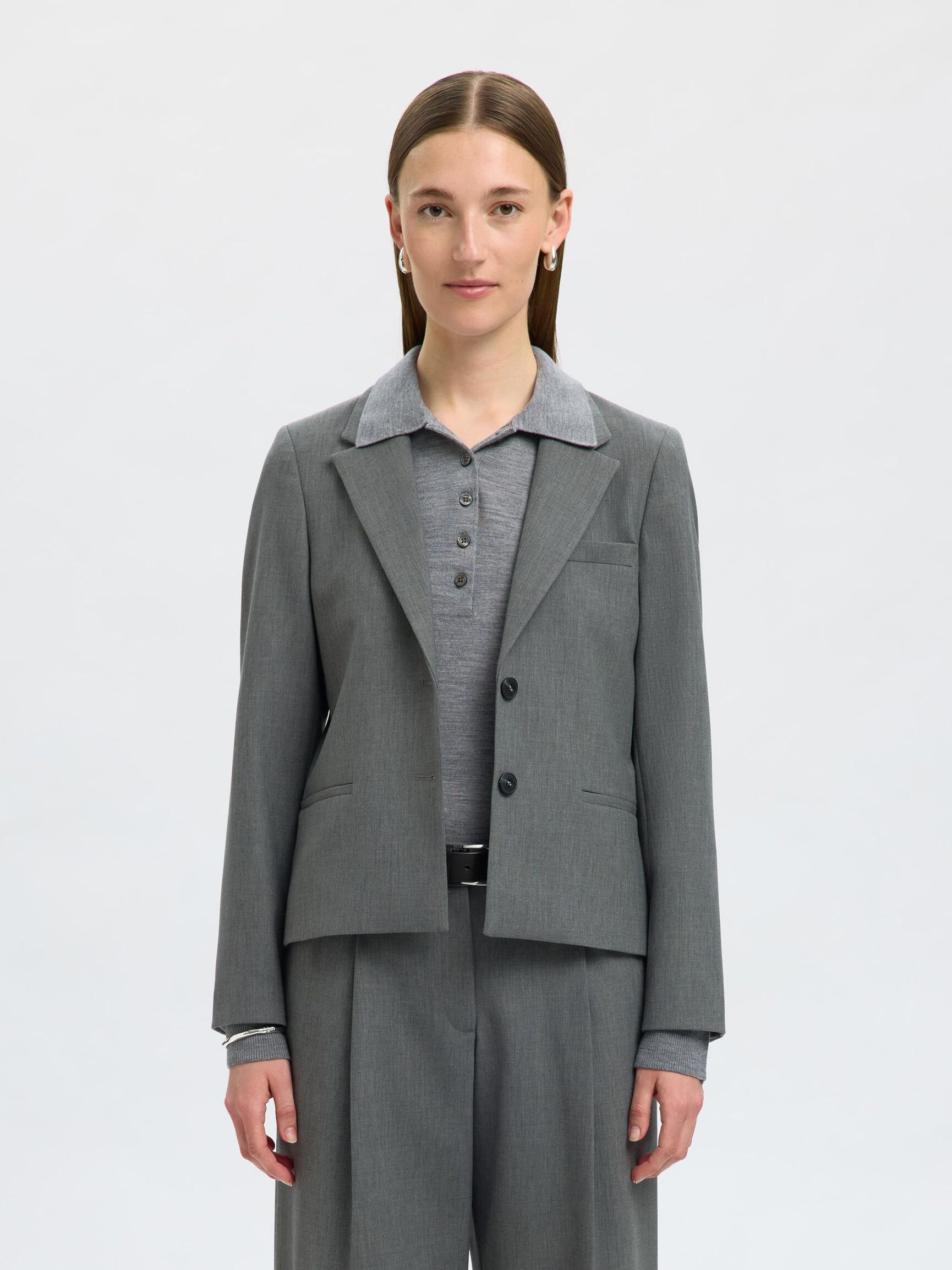 CROPPED  SINGLE-BREASTED BLAZER, Medium Grey Melange, highres