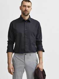 LONG-SLEEVED SLIM FIT SHIRT, Black, highres