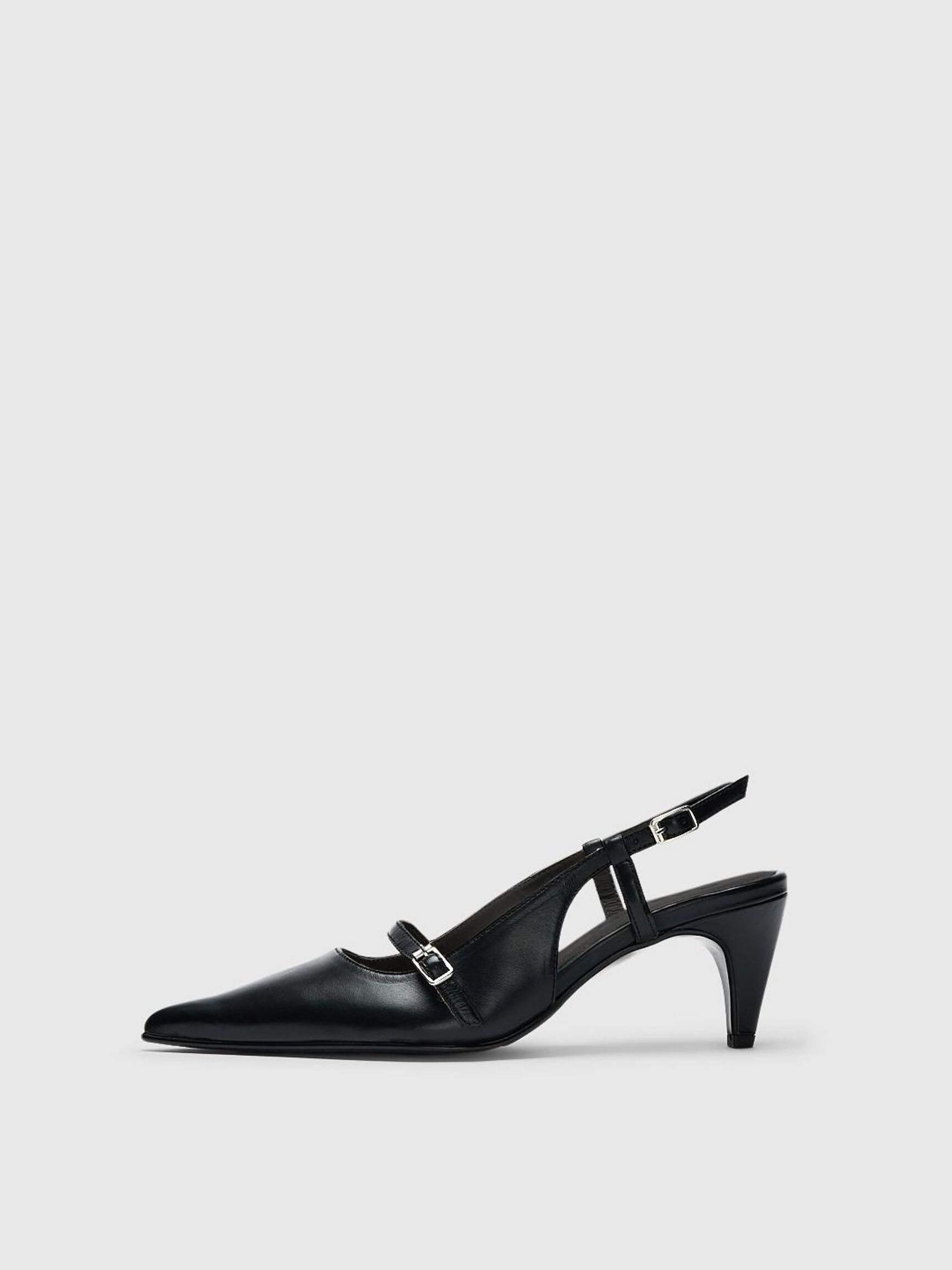LEATHER SLINGBACKS, Black, highres