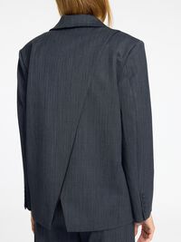 ASYMMETRIC WOOL BLEND OVERSIZED BLAZER, Steel Gray, highres