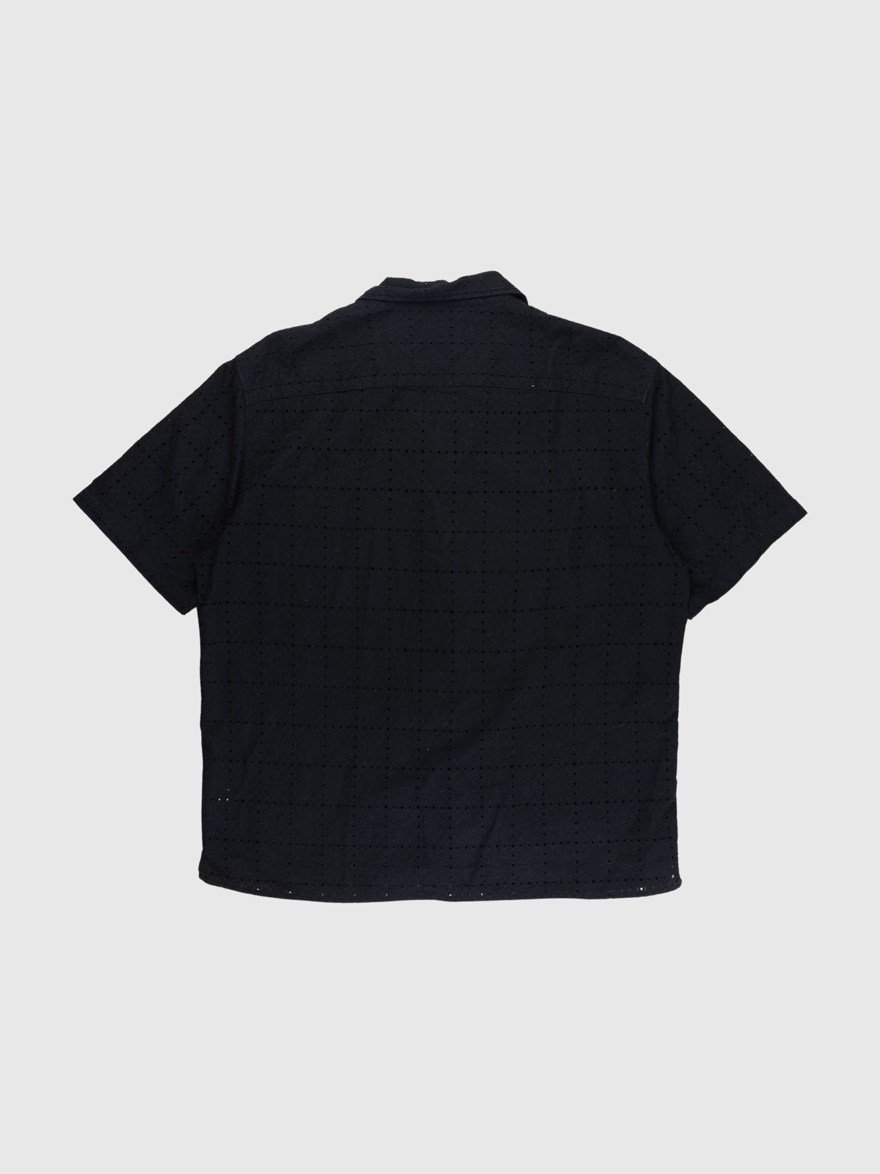 BRODERIE ANGLAISE SHORT SLEEVED SHIRT, Black, highres