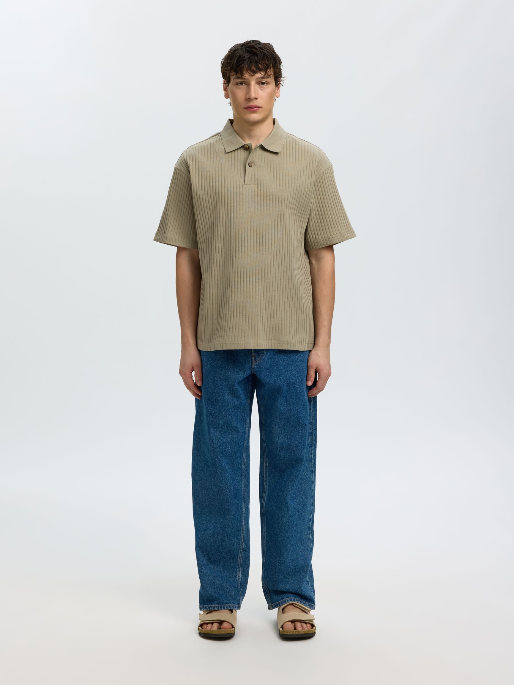 RELAXED FIT RIBBED POLO SHIRT, Vetiver, highres