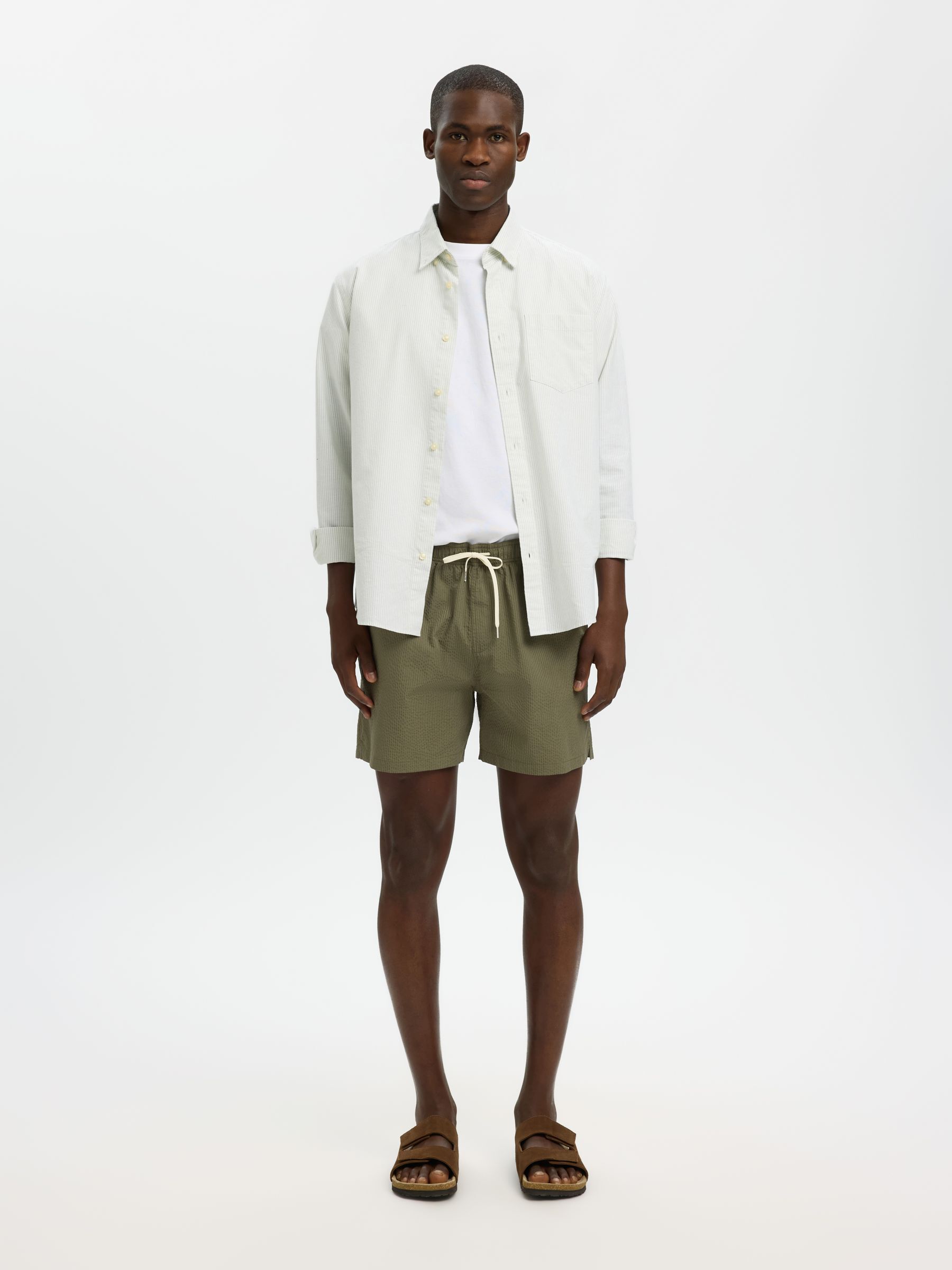 SEERSUCKER SHORT DE BAIN, Deep Lichen Green, highres