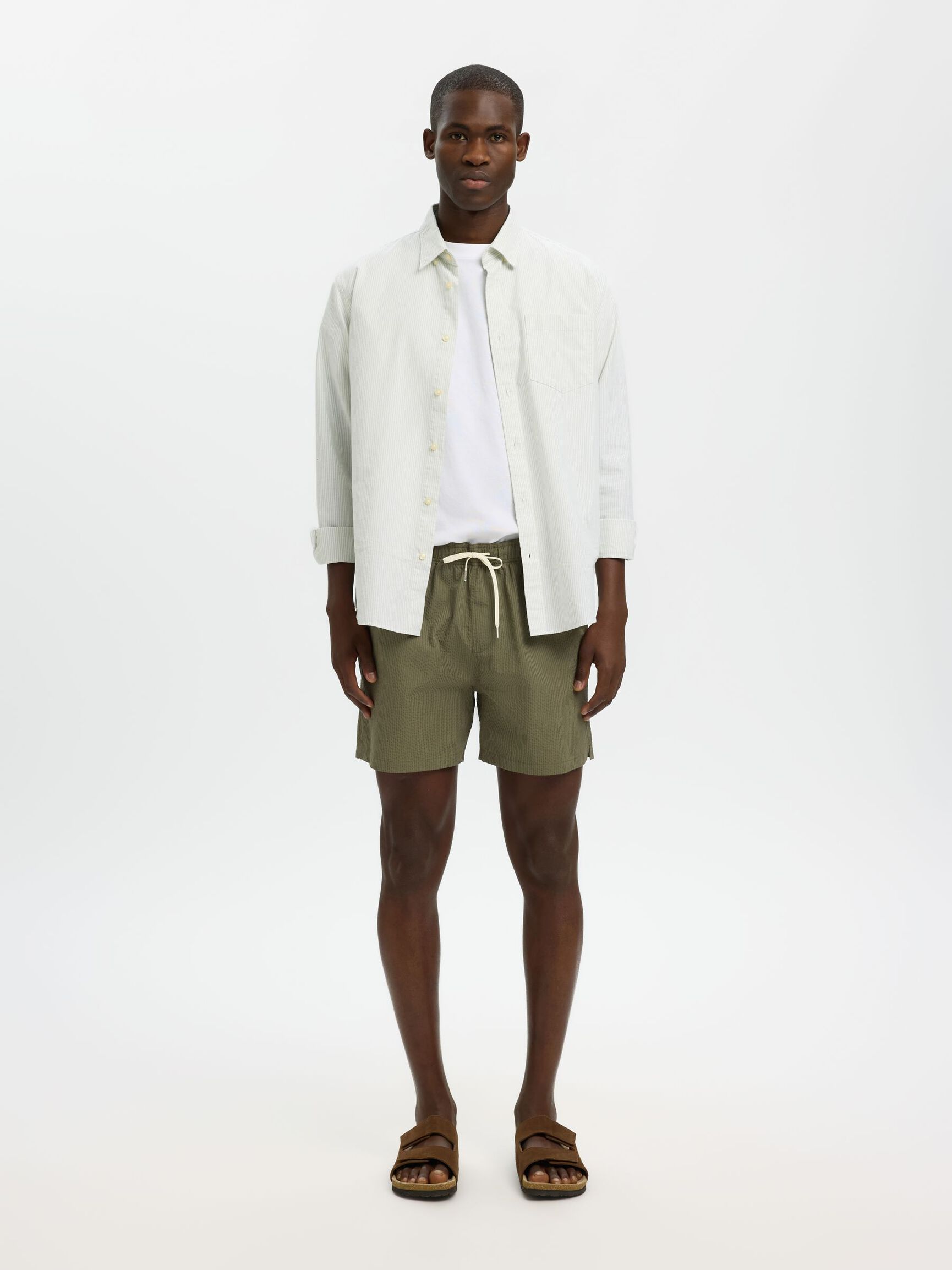 SEERSUCKER SHORT DE BAIN, Deep Lichen Green, highres