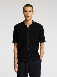 KNITTED SHORT SLEEVED SHIRT, Black, highres