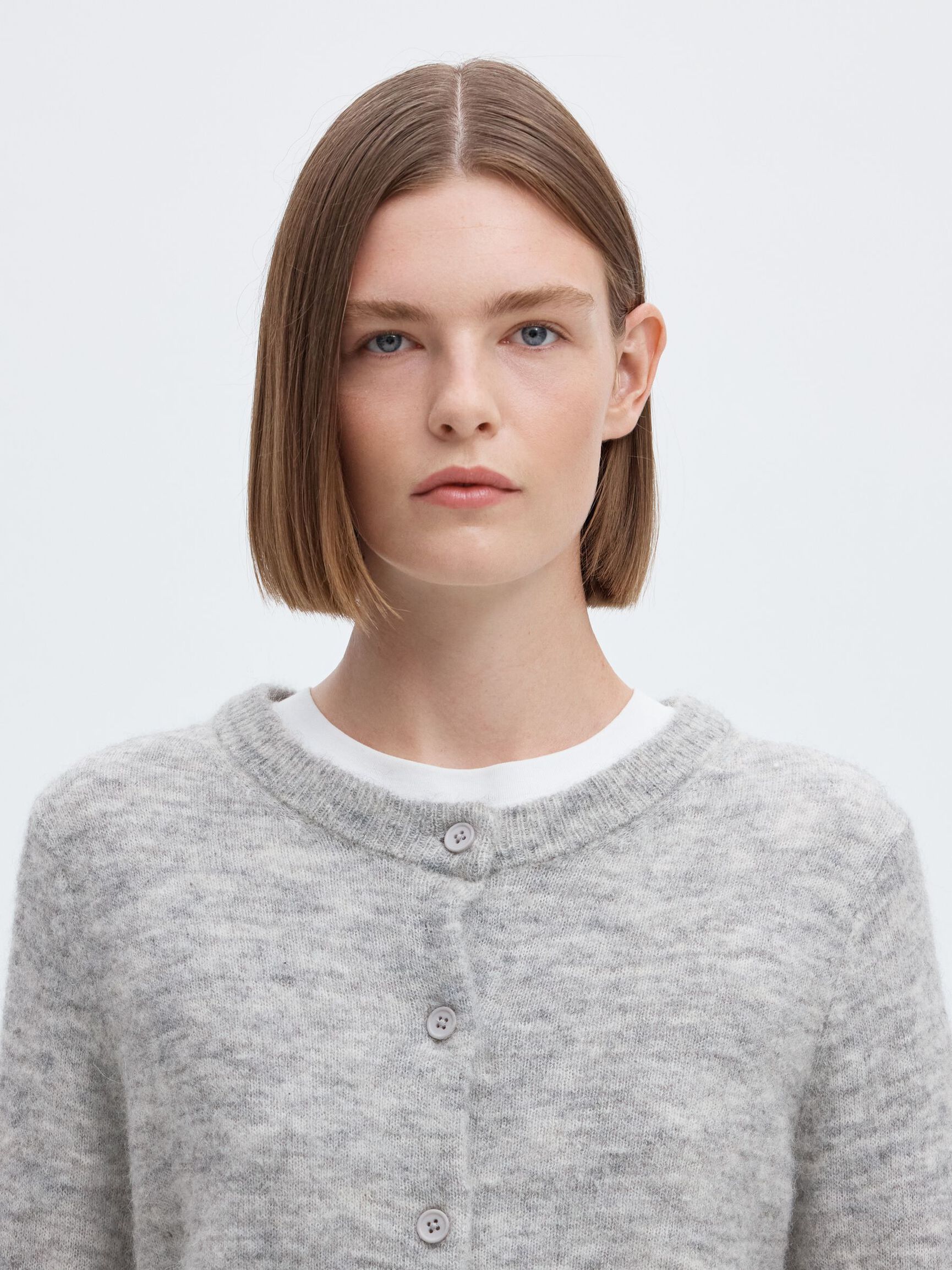 WOOL BLEND CARDIGAN, Light Grey Melange, highres