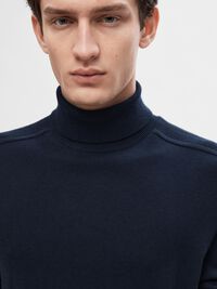 LONG-SLEEVED ROLL NECK PULLOVER, Navy Blazer, highres