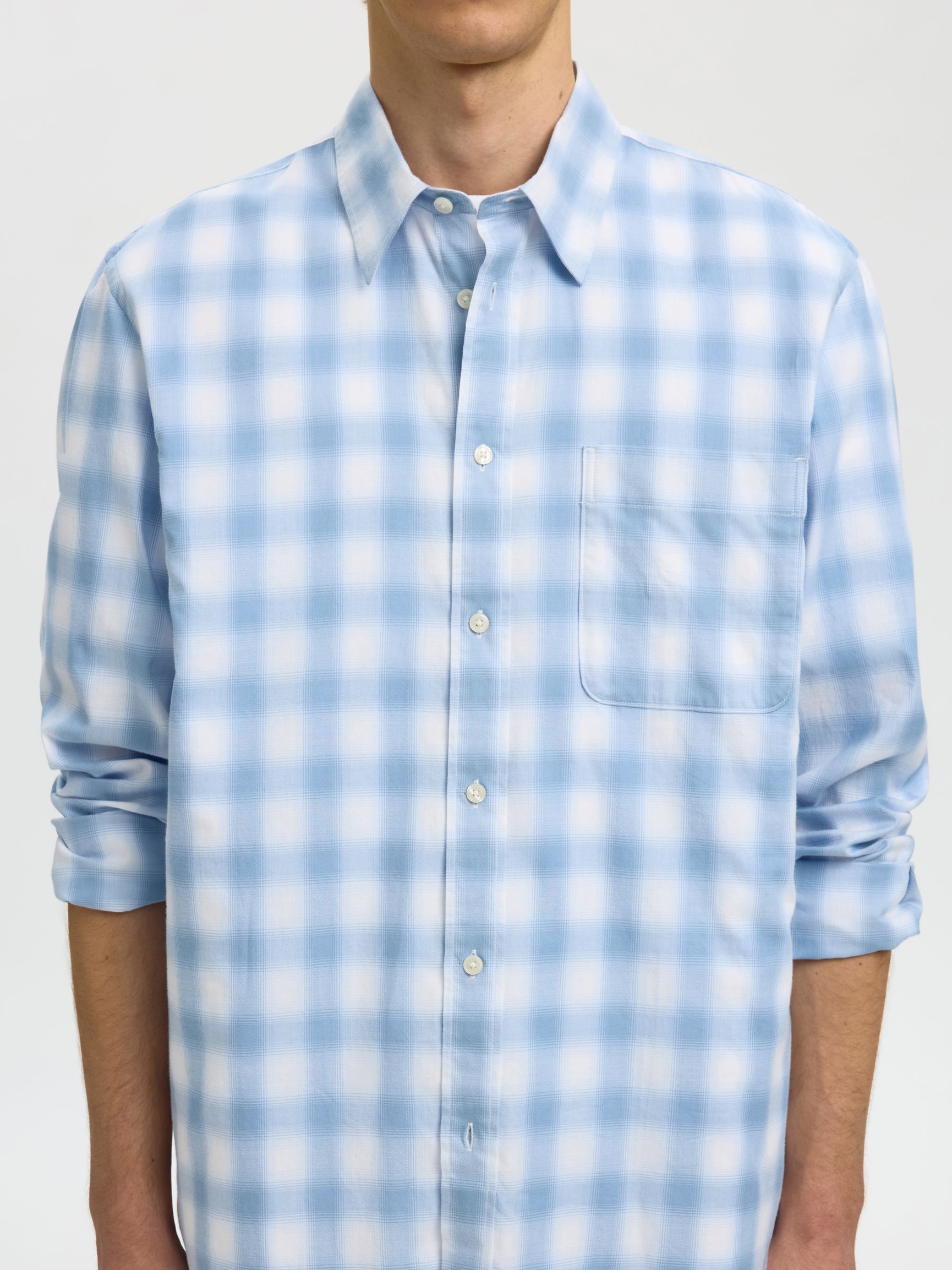 CHECKERED LONG SLEEVED SHIRT, Cashmere Blue, highres