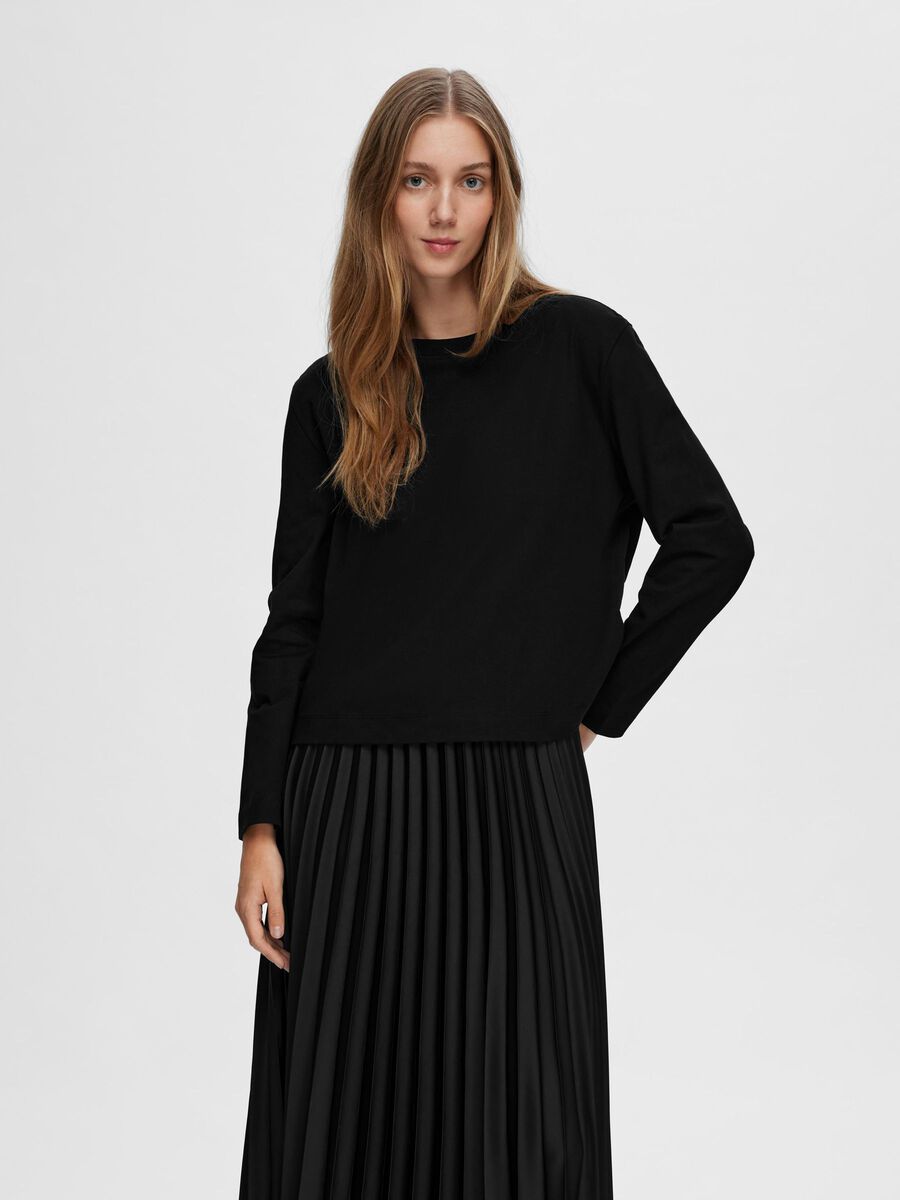 Selected LONG-SLEEVED BOXY T-SHIRT, Black, highres - 16092523_Black_003.jpg