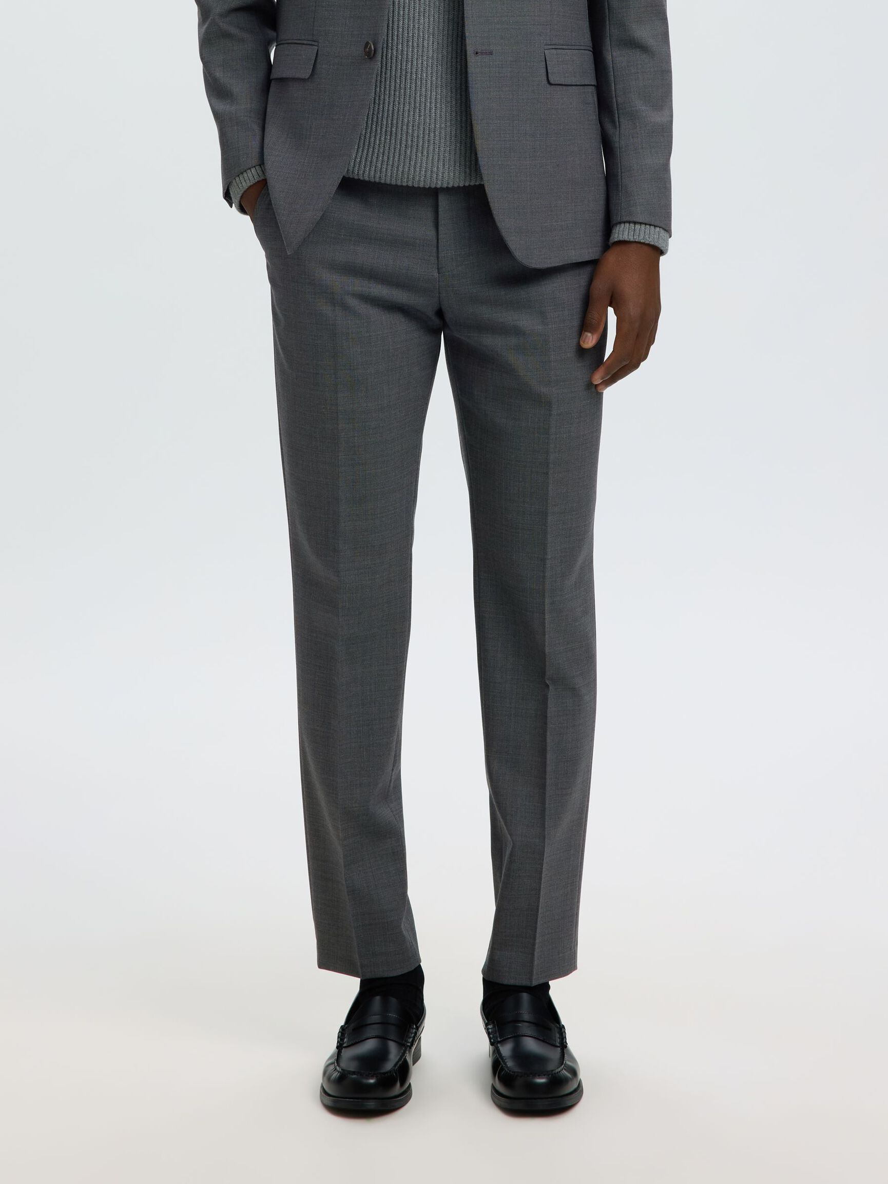 WOOL BLEND  SUIT TROUSERS, Dark Grey, highres