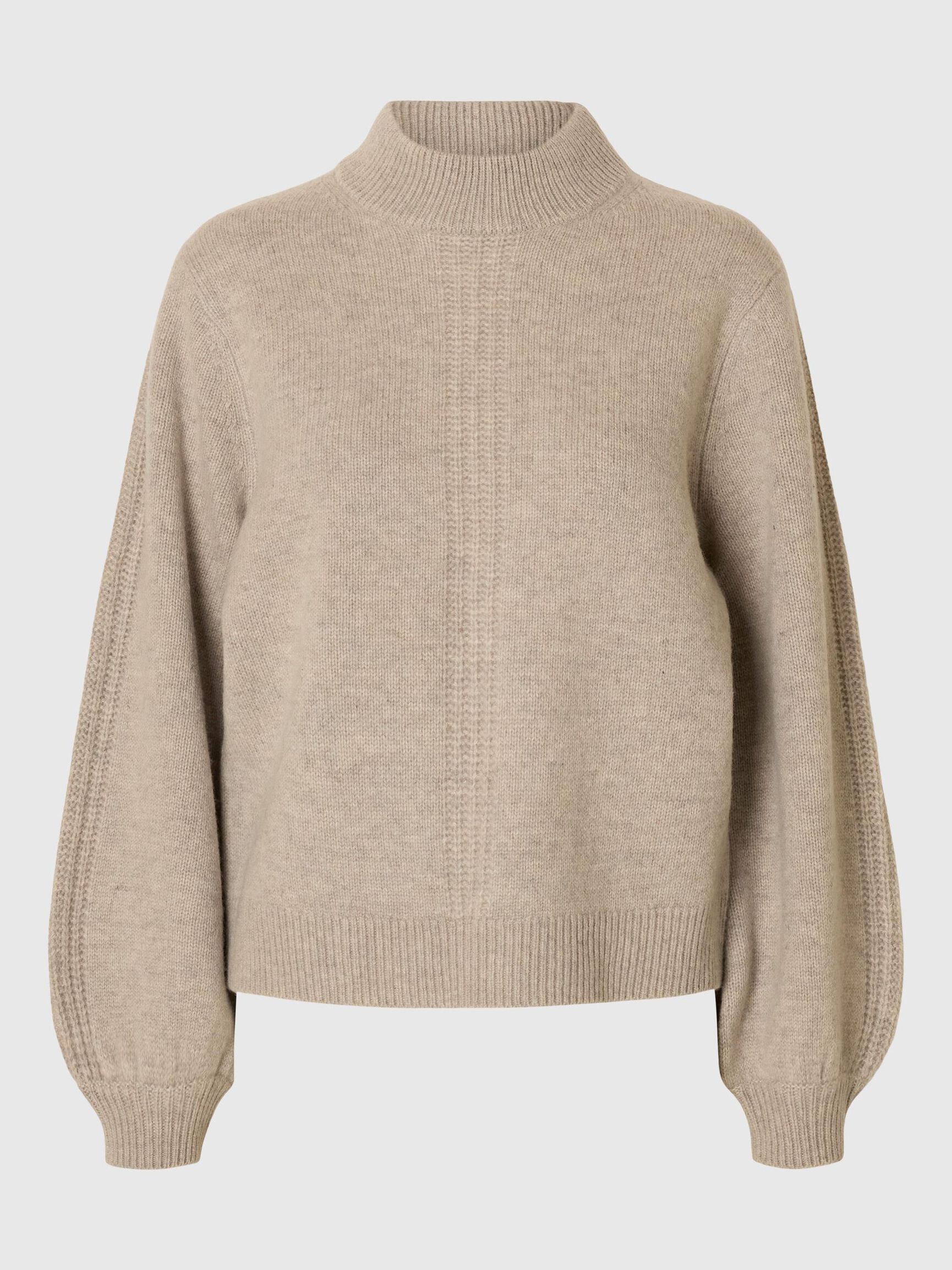 WOLLGEMISCH PULLOVER MIT HOHEM KRAGEN, Oatmeal, highres