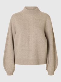 WOLLGEMISCH PULLOVER MIT HOHEM KRAGEN, Oatmeal, highres