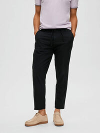 SLIM TAPERED LINEN BLEND TROUSERS, Black, highres