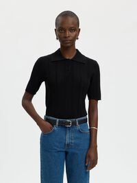 COTTON KNITTED POLO SHIRT, Black, highres