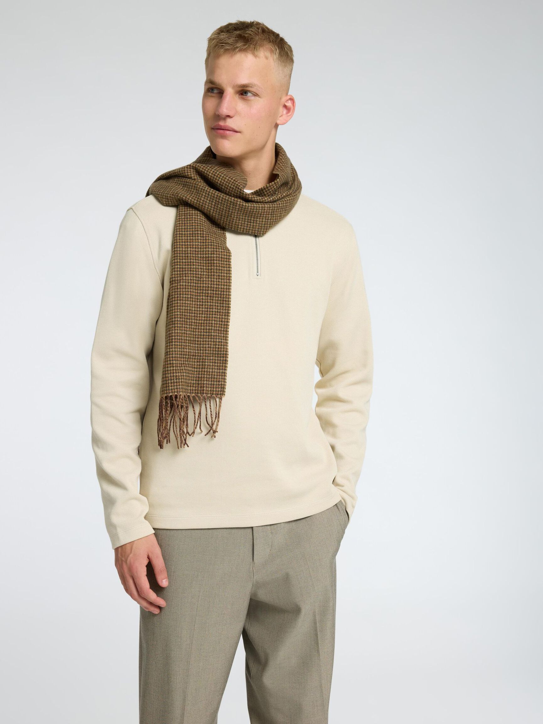 GERIBD HALF RITS POLO MET LANGE MOUWEN, Oatmeal, highres