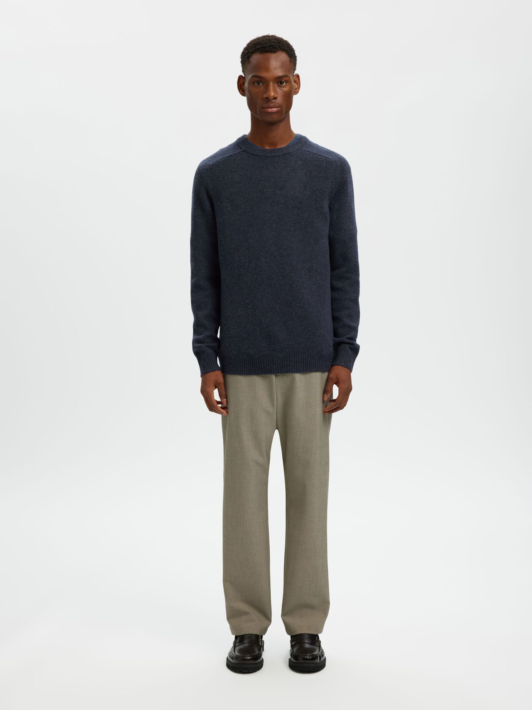 CREW NECK KNITTED JUMPER, Dark Sapphire, highres