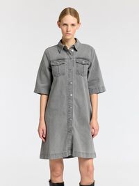 DENIM MIDI JURK, Grey Denim, highres