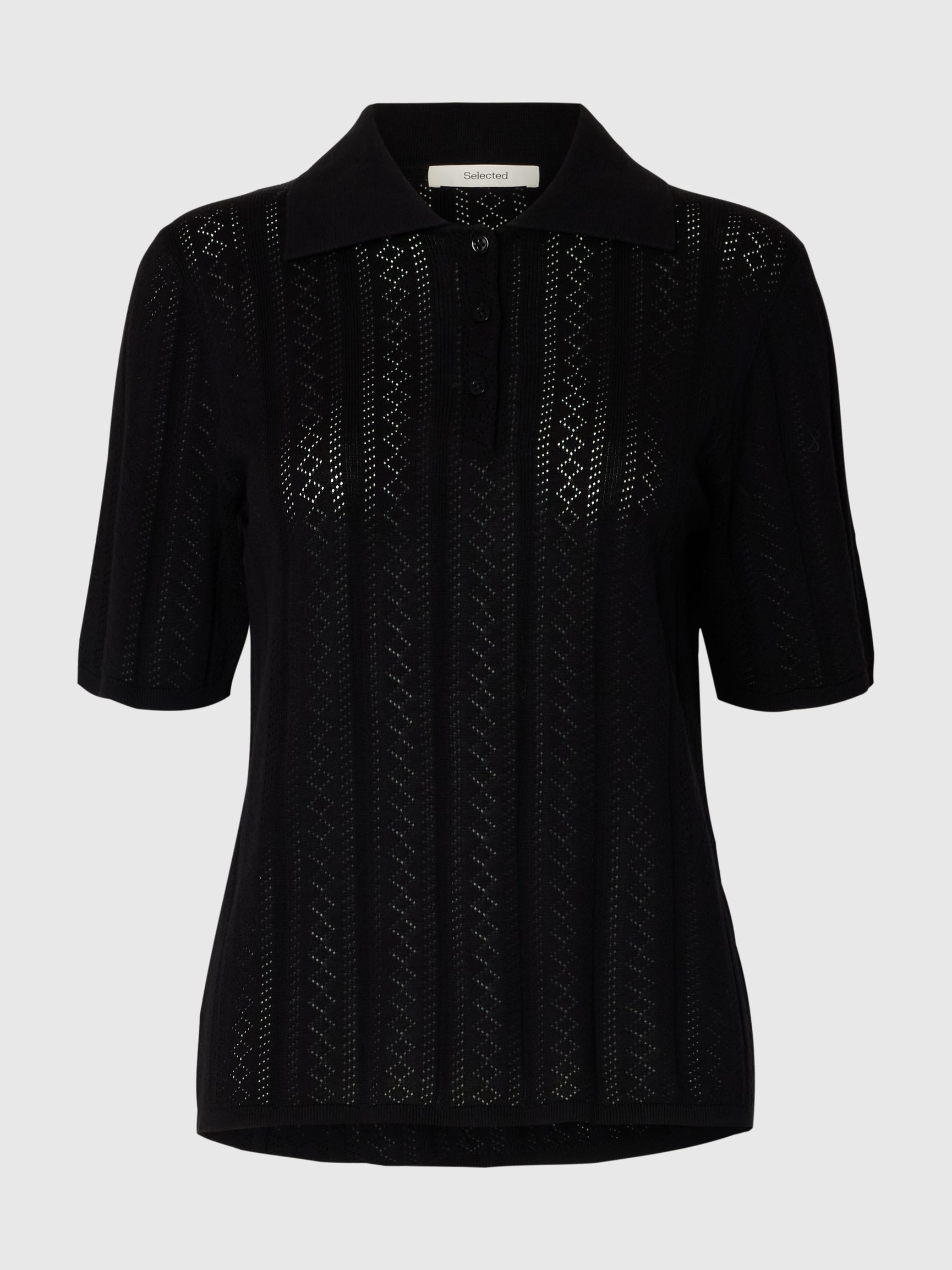 KATOENEN GEBREIDE POLO, Black, highres