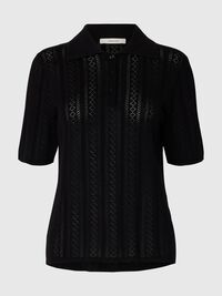 COTTON KNITTED POLO SHIRT, Black, highres